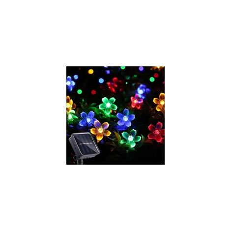 Crezuo Solar-Lichterkette, Kirschblüten-Design, 50 LEDs, 8 Modi, wasserdicht, für Garten, Terrasse und Innenbereich, mehrfarbig