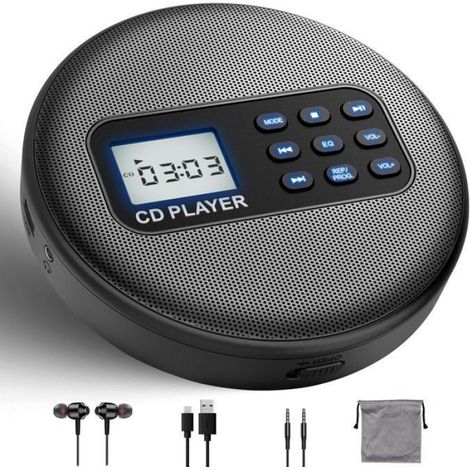 Lecteur CD, écran LCD, USB, qualité sonore HD, portable, adapté à divers scénarios,Version Bluetooth Gris (1/5)