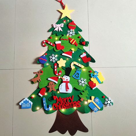 Décorations de Noël, feutrine, tissu non tissé, sapin de Noël, kit de bricolage 3D pour enfants, décoration murale pour vitrine, style B - guirlande lumineuse de 3 mètres
