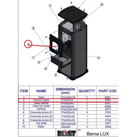 ZZ-VETRO (2965)X STUFA LEGNA 5.0 KW BERNA LUX