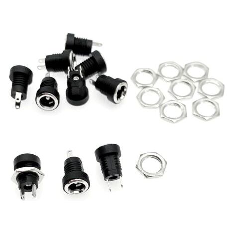Lot de 6 5.5 mm x 2.1 mm 2 broches prise jack d'alimentation CC, adaptateur de connecteur de montage fileté femelle, prise de prise femelle CC filetée (1/5)