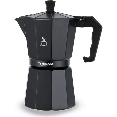 Techwood TCA-006 Cafetière Moka Traditionnelle en Aluminium 6 Tasses Coloris Noir