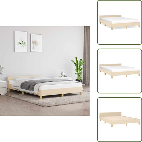 Cadre de lit sans matelas crème 140x190 cm tissu - Cadre De Lit - Lit Double - Literie - Meuble Chambre - Tête De Lit (1/5)