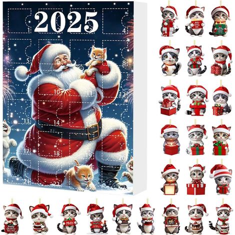 Adventskalender 2025 für Katzenliebhaber – 2D-Acryl-Dekorationen Weihnachtskalender für Thanksgiving, Geburtstage und Partys (1/5)