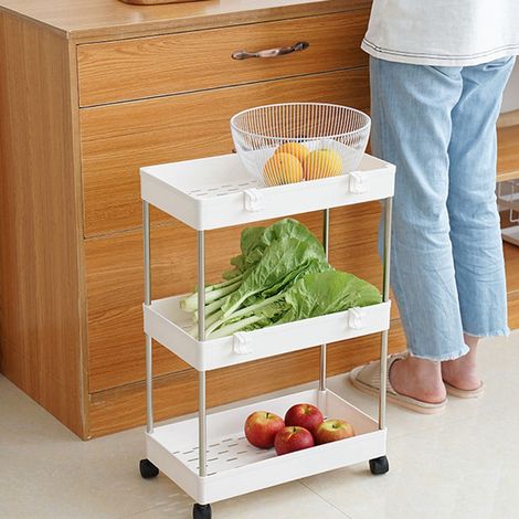 Étagère de rangement mobile 3 étages blanche pour salle de bain, cuisine, toilettes, chariot organiseur d'espace étroit (1/5)