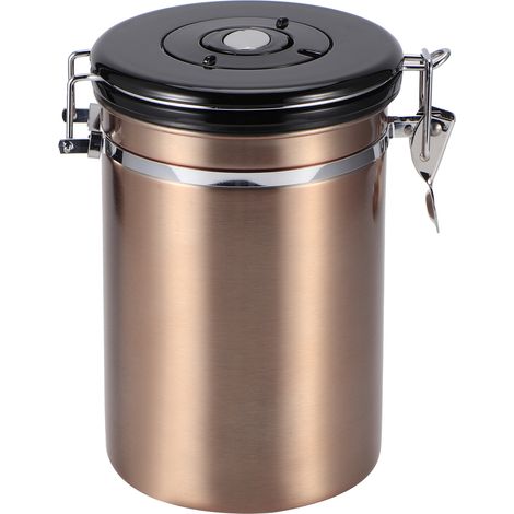 Pot de conservation pour café et thé en grains, étanche à l'humidité, en acier inoxydable avec réservoir scellé et valve d'évacuation d'air (Or 1,8 L (contenance d'environ 750 g)) (1/5)