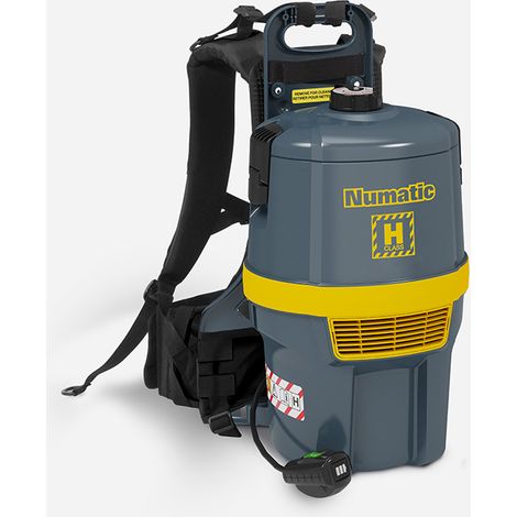 Numatic – Aspirateur dorsal à batterie 36V – Autonomie 60 min – Temps de charge 120 min – Puissance sonore 75 dB – Léger et ergonomique pour zones difficiles