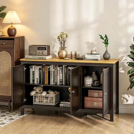 Buffet meuble de rangement avec 3 portes, 2 tablettes réglables, plateau aspect bois clair, sideboard polyvalent pour salon, cuisine, vestibule et salle à manger (1/5)