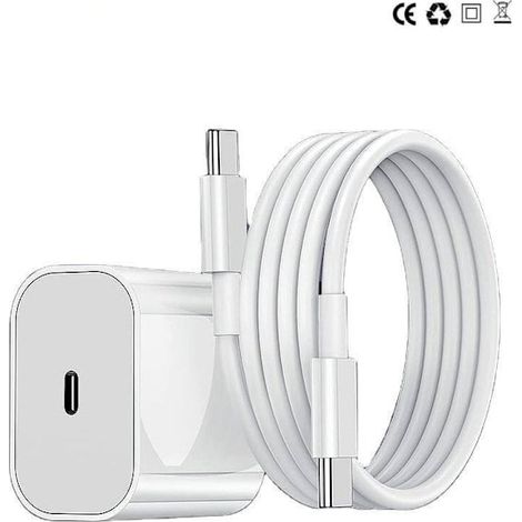 Chargeur rapide pour iPhone 15, 16 et 17 avec câble USB-C vers USB-C de 2 m, adaptateur de charge rapide 20 W, câble durable pour appareils iPhone et iPad