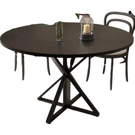 Table à manger de 47'', plateau en bois rond, piédestal en métal, Noir (1/2)
