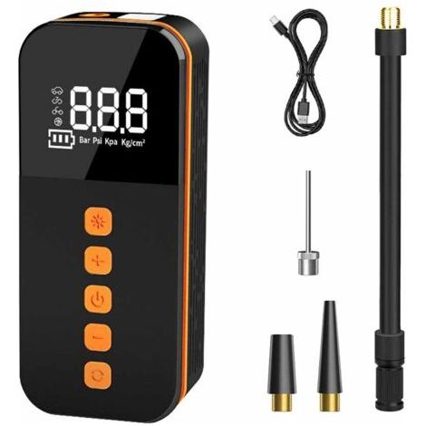 Compresseur d'air, gonfleur de pneu de voiture 3600 mAh, pompe à vélo, 5 modes de gonflage, affichage numérique, écran LCD numérique, port USB, adapté aux motos, scooters, voitures, (1/4)