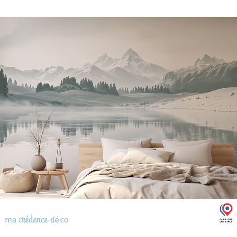 Papier peint : Lac paisible et chaine de montagnes - Intissé - L.200 x H.280 cm - Marron clair (1/3)