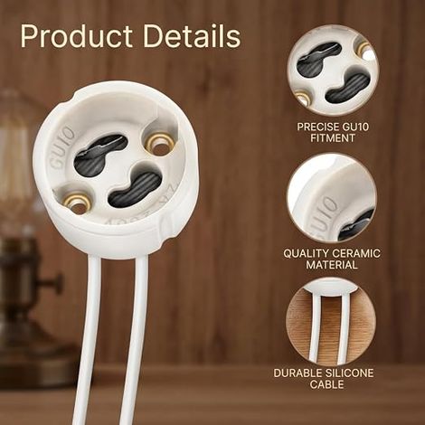 Douille Gu10 En Céramique, Culot Avec Câble Silicone 15cm 0,75 mm², Support Ampoule Résistant 250℃, Connecteur Lampe 250V 2A pour LED Halogène Éclairage Rail Spot Encastré (1/3)