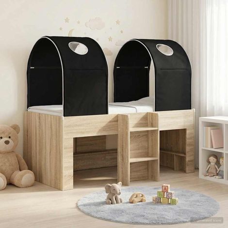 Lit haut enfant avec tunnel, bois d’ingénierie, Sonoma et noir, 3 pièces - PANGIVO (1/5)