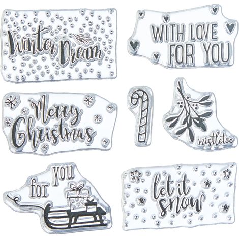 Rayher 50219000 Timbri Trasparenti-Auguri di Natale, 102,5 x 97 mm, 7 Motivi, Sacchetto Self-Service 1 Foglio, Bianco, Standard (1/3)