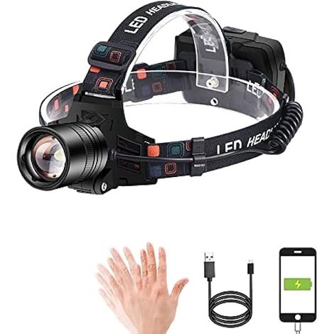 Lampe Frontale,Rechargeable USB,Super Brillante Lampe de 3000 Lumens,Capteur De Mouvement,IPX5 Étanche,réglable pour Le Camping,la Pêche,Le Jogging et la Randonnée