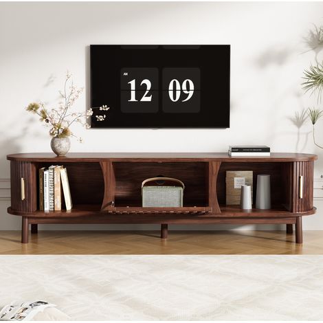 TV-Lowboard 165x39.5x46 cm braun aus MDF mit Schiebetüren, Klapptür und 3 Staufächern (1/5)