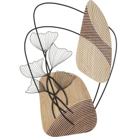 Pannello da parete Tali in ferro e MDF con foglie ginkgo e forme astratte (1/5)