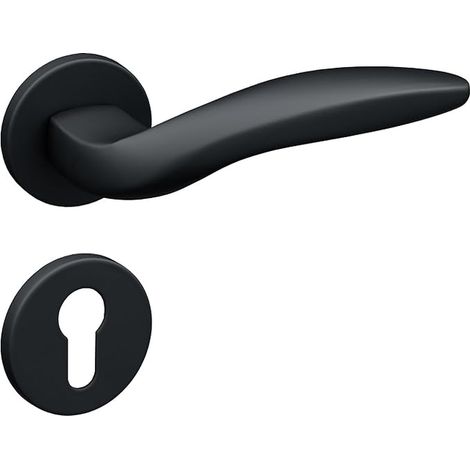Interior Door Handle Black Matte Interior Door Latch Aluminum Door Handle Set Modern Style Door Handle Set Round Rosette Trim Door Hardware European Cylinder (1/5)