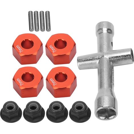 12-mm-Radsechskantnabenadapter, 7 mm dicke M4-Flanschmuttern, Kreuzschlüsselsatz für 1/10 RC-Cars (Rot) (1/5)