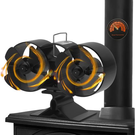 TolleTour Double tête Ventilateur de poêle alimentés par la chaleur pour poêle à bois Transfert d'air horizontal efficace pour le bois (1/5)