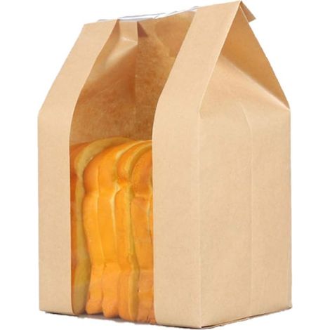Lot de 50 sacs en papier pour conserver le pain, avec fenêtre sur le devant.