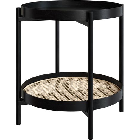 Mesa de centro de madera en mindi negra y caña D49 cm - Lukut
