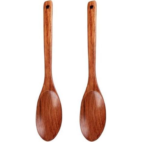 2pcs cuillères de service en bois, cuillères en bois de 13 pouces long pour cuisiner des servistes à mélange ustensiles cuisine (1/5)