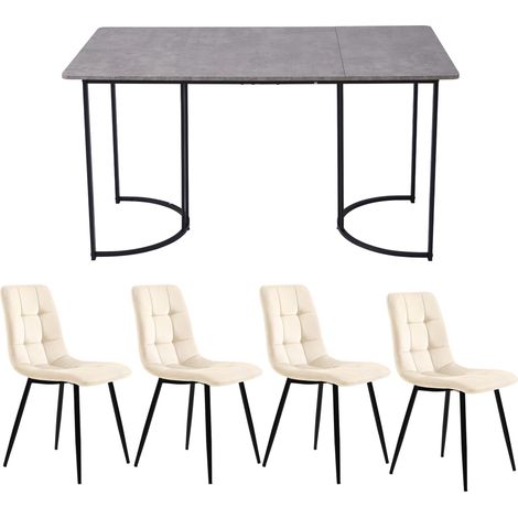 5-teiliges Esszimmer-Set, Tisch 140x80 cm grau mit 4 Samtstühlen (1/5)