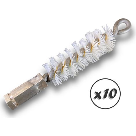 Lot de 10 Brosses à tube PRO NYLON Ø 25 mm Raccord M12175 femelle Ame en acier torsadé Nettoyage brossage tube et canalisation Kibros 41SCN25x10