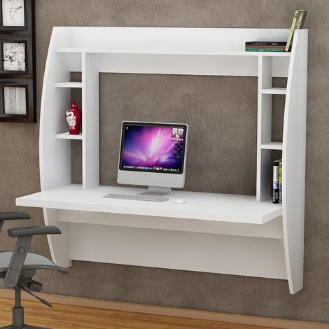 Escritorio Buronzo, 6 Estantes, Una Puerta, 6 Compartimentos, 124x55x120h cm Blanco (1/3)