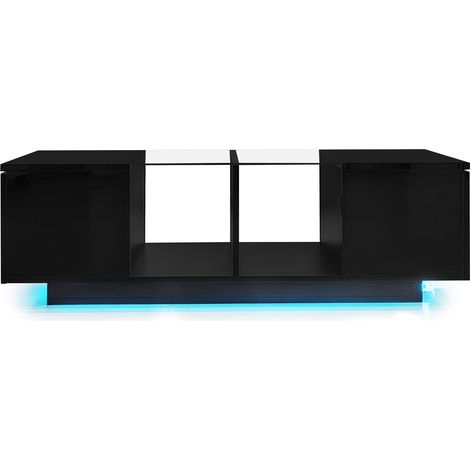 ELVMI Couchtisch mit 2 Türen und LED, Glasplatte, Hochglanz- und Mattoberfläche, in Holz, Schwarz (1/5)