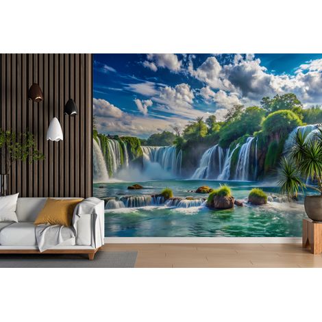 Papier peint cascades lagon aux chutes vertes - 150 x 250 cm (1/2)