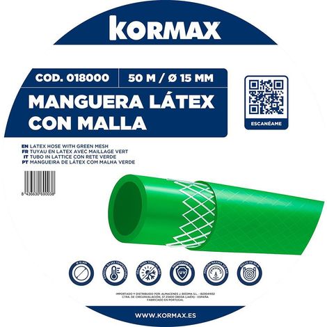 KORMAX manguera latex c/malla 15 mm verde 20 bar , Manguera de Látex con Malla para Riego 15 mm Kormax.
- Manguera de látex reforzado con malla, ideal para riego de jardines, huert (1/2)