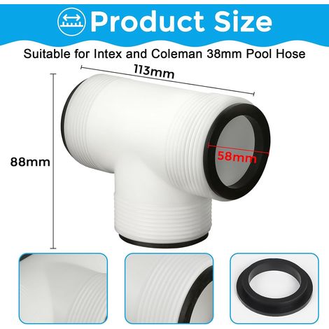 LALAGO 1 kit de raccordement de piscine 38 mm à 3 voies avec 3 joints noirs, raccord de tuyau en PVC, rallonge de tuyau d'arrosage, accessoires de piscine (1/4)