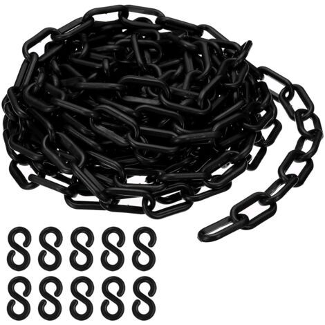 QORVA-Maillons de chaîne en plastique noir, 700 cm,6 mm, pour barrières, parkings, clôtures, portails et décoration