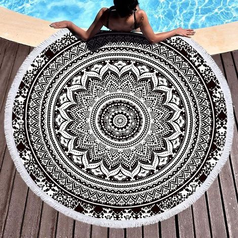 Serviette de Plage Mandala Ronde, Towel Beach en Microfibre, Couverture de Plage légère pour Les Enfants, Les Adolescents, Les Adultes 150cm(ST-00088)