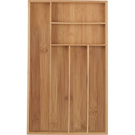 Range-Couvert, 6 Compartiments, Bambou, Ustensiles De Cuisine, Organiseur De Tiroir, 5 X 27,5 X 46 Cm, Nature (1/5)