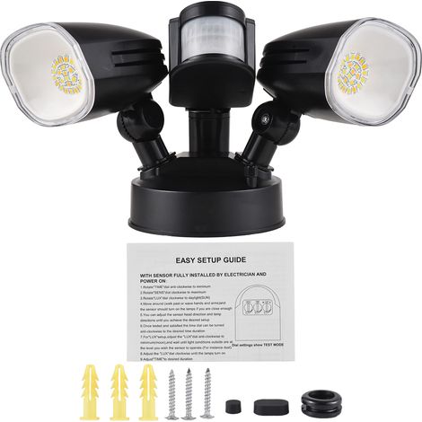 Ortviai Applique Extérieure à Détecteur de Mouvement 2 Têtes, Aluminium Plastifié IP54, 3000K/4000K/6000K