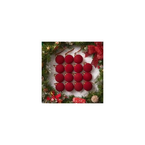 Set mit 15 roten Samt-Weihnachtskugeln, 8 cm, Samtdekorationen für Weihnachtsbäume, beflockte Dekokugeln für Familienfeiern, Hochzeiten, Weihnachten, Hängedekorationen - Crezuo