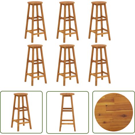 The Living Store Tabourets de bar lot de 6 bois d'acacia solide - Chaise De Jardin - Chaise De Bar - Mobilier De Jardin - Acacia - Table Basse (1/5)