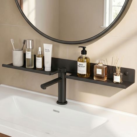 doporro Étagère Gris de Lavabo Murale, Étagère de Salle de Bain au-Dessus du Robinet, Forme U, Adhésive ou Perçage, Support de Rangement pour Lavabo Cuisine, Reglo-17 (1/5)