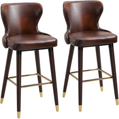 SET 2 SGABELLI DA BAR ALTI IMBOTTITI IN STILE INDUSTRIAL MARRONE E ORO (1/5)
