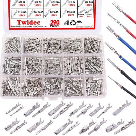 290 broches de borne de fil électrique de voiture 1/1,5/1,8/2,2/2,8/3,5 mm 21 types de connecteurs bornes de connecteur électrique de voiture Connecteur électrique non isolé broches à sertir (1/5)