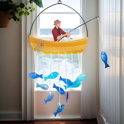 Windspiel Windspiel aus Glas mit Meeresmotiv Hängender Sonnenfänger für den Außenbereich Balkon /Gartendekoration Blau (1/5)