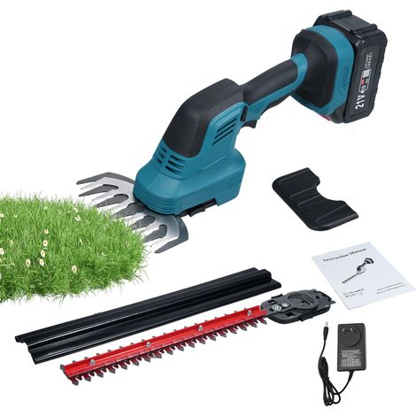 Taille-haie et coupe-bordures 2 en 1 sans fil 21V, coupe-herbe à main léger pour jardin et pelouse, tondeuse à buissons électrique avec batterie 4,0 Ah et chargeur (1/5)