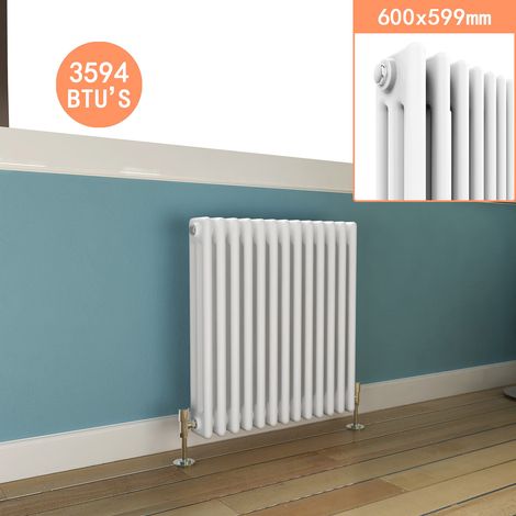 ELEGANT Traditional Radiator Cast Iron Style 600 x 599 mm Horizontal Radiator White Triple Horizontal Column Radiators (1/5)