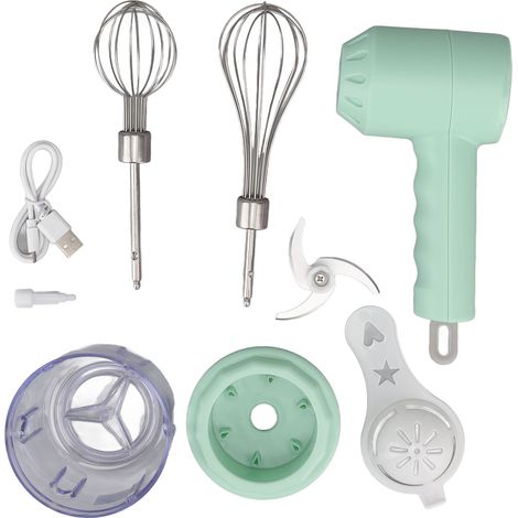 Hachoir à ail électrique sans fil portable, mixeur multifonction et broyeur à viande avec batteur à œufs intégré, vert (1/5)