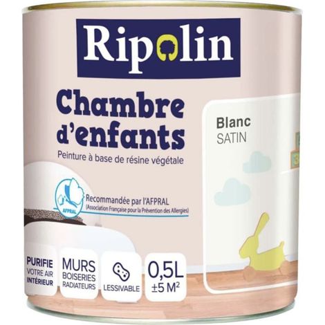 Ripolin – Peinture satinée pour chambre d'enfants – Blanc 0,5 L – À base de résine végétale – Diminue le risque d'allergie
