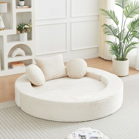 Divano letto 4 in 1 beige in velluto a coste, trasformabile in letto rotondo (1/5)